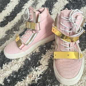 Giuseppe Zanotti Pink Sneakers with Gold Details